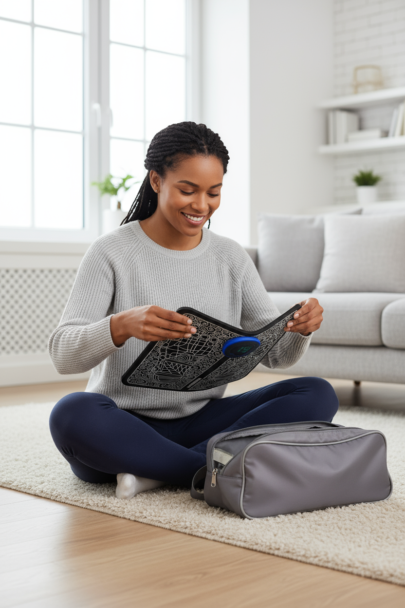 Femme pliant le tapis TheZenFoot VitalFoot