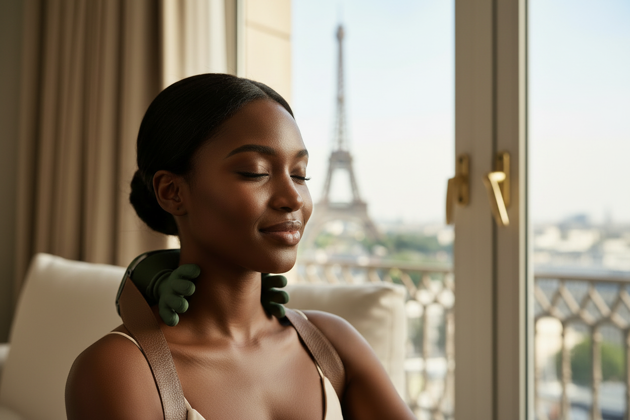 Femme utilisant le masseur cervical NeckPro - Format paysage