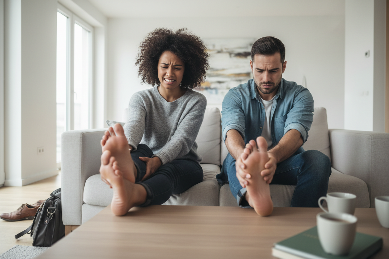 Magnifique couple métisse avec pieds fatigués - AVANT